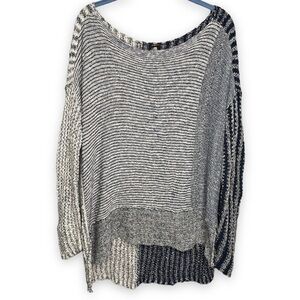 Free People patchwork knit sweater two tone navy stripe slouchy oversized tunic